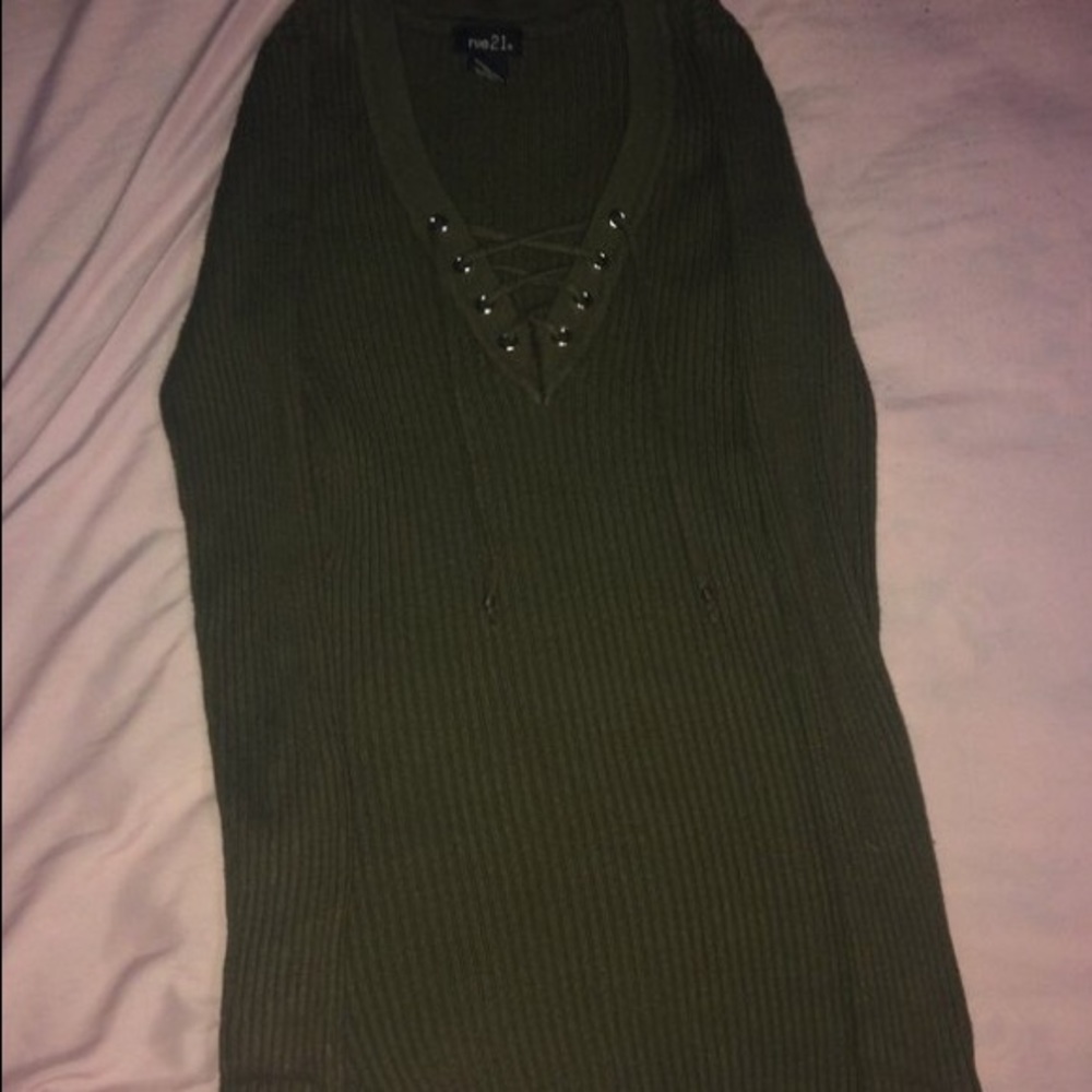 rue21 v neck lace up long sleeve top